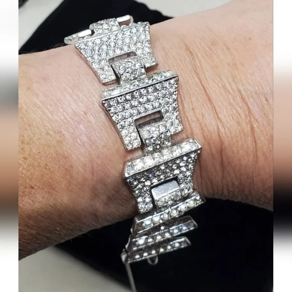 Vintage JOMAZ Joseph Mazer Art Deco Rhinestone Silver Rhodium Plated Bracelet - Picture 1 of 8